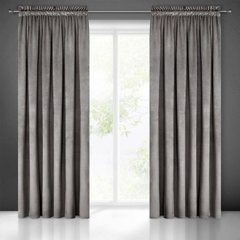 Eurofirany PIERRE Tenda in Velluto con Fettuccia Arricciatenda - 1 Pz. Tenda Termica Isolante in Velluto, Opaca, Oscurante, Per cameretta, Soggiorno, 140x300 cm, Acciaio (1/7)