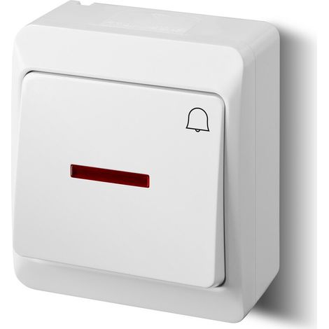 Interruttore a campanello con illuminazione, montaggio superficiale, IP44, bianco, HERMES