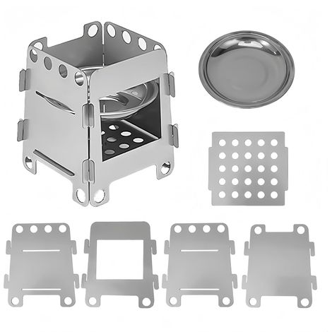 Brasero 2 en 1 détachable avec brûleur à alcool - Double compartiment avec plateau pour alcool - Plaque de cuisson pliable, sans fumée et non électrique - Sac de transport inclus - Durable et léger (1/4)
