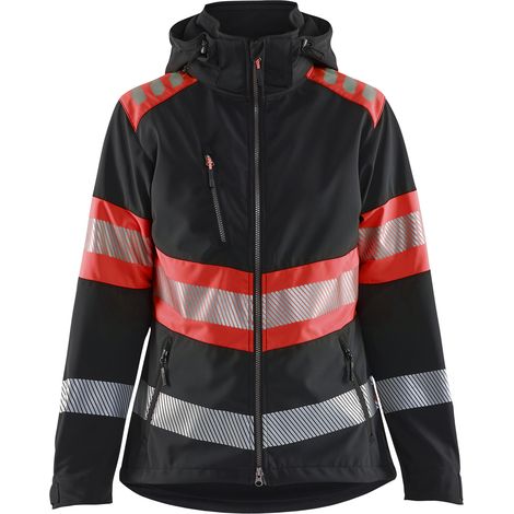 Hochsichtbare Softshell-Arbeitsjacke für Damen 4404 - Schwarz/Neonrot XXXL