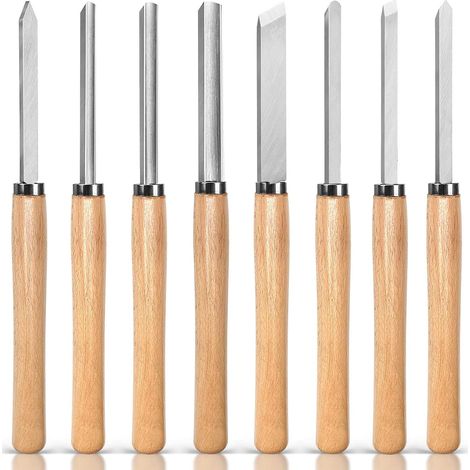 Set de 8 Outils de Tournage sur Bois - Acier Manganèse 65Mn avec Manches en Bois (1/5)