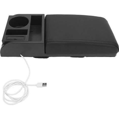 Couvercle de boîte d'accoudoir de console centrale, longueur réglable avec port de chargement USB, porte-gobelet, extension universelle de voiture pour SUV, camions, fourgonnettes, ligne noire