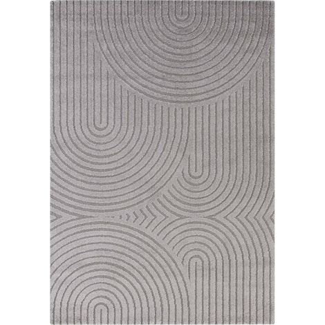 Tapis salon 200 x 290 cm, motif géométrique, gris, structure relief et design contemporain, finition soignée pour un salon chaleureux