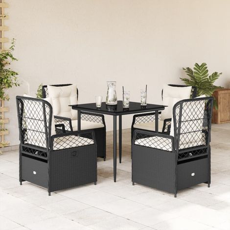 Set de muebles jardín 5 pzas con cojines ratán sintético negro vidaXL (1/5)