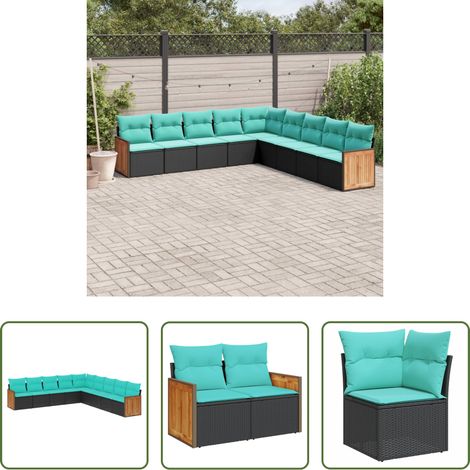 vidaXL Canapé en résine - Salon de jardin 9 pcs avec coussins noir résine tressée (1/5)