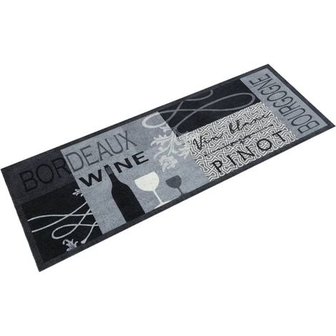 Alfombra de cocina lavable con estampado de vino gris 150 x 45 cm tacto suave y antideslizante en terciopelo gris 020056438 (1/5)