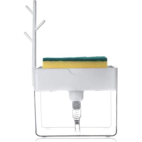 Dispensador de jabón 2 en 1, dispensador de jabón líquido, dispensador de detergente, con soporte para esponja -Crezuo (1/4)