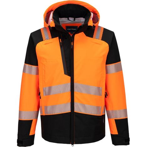 Giacca impermeabile con cappuccio ad alta visibilità Pw3 (3l) - Taglia Xxxl - Arancione/nero - Portwest