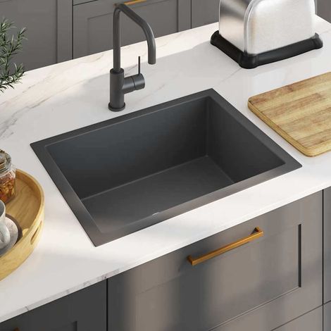 Évier Cuisine fait main - Cuve de cuisine avec crépine Noir Acier inoxydable BV313430 - BonneVie (1/5)