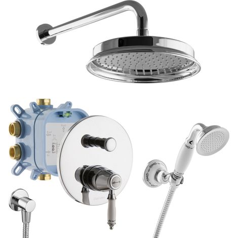 Système de douche rétro nostalgique PaulGurkes avec douche à effet pluie et robinet encastré