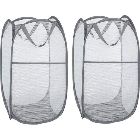 Laundry Hamper [Set of 2] Collapsible Mesh Laundry Hampers, Collapsible Laundry Hamper with Handle, Grey