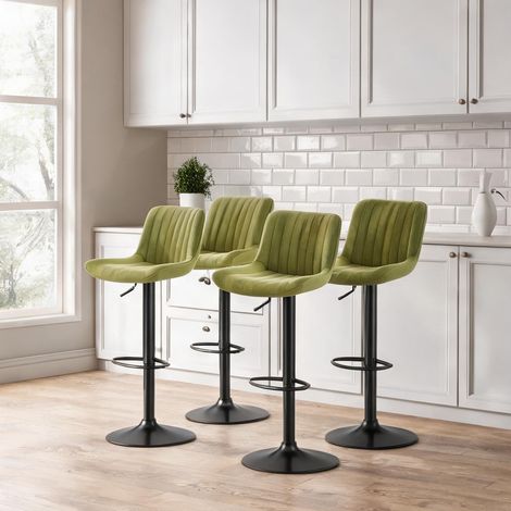 Lot de 4 tabourets de bar réglables en velours vert pivotants (1/5)