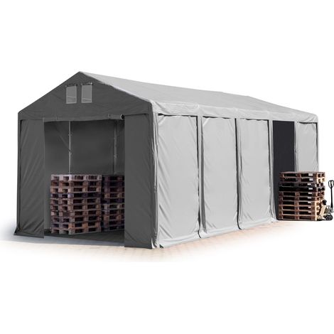 4x10m Tente de stockage TOOLPORT, PVC 850 N gris, H. 3m avec portes à fermeture Eclair