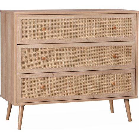 sweeek - Kommode mit Holzeffekt und Rattan-Geflecht 3 Schubladen (1/5)