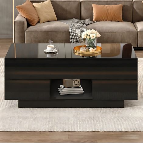 Table basse relevable 100x45x43 cm en panneaux de particules noire, LED, gain de place – MEUBLIV (1/5)