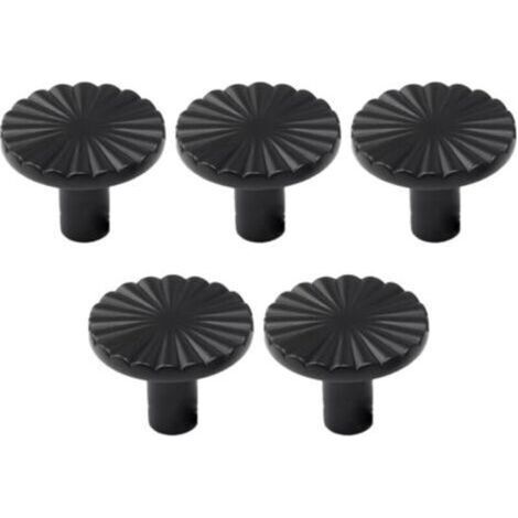 Five Round Black Brass Cabinet Handles, Brass Cabinet, Door and Drawer Handles for Kitchens and Bathrooms (1/4)