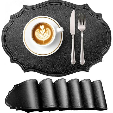 Platzsets, 6-teiliges Set, ovale Form, rutschfest, wasserdicht, hitzebeständig, geeignet für den Innen- und Außenbereich, 43×30 cm, schwarz.