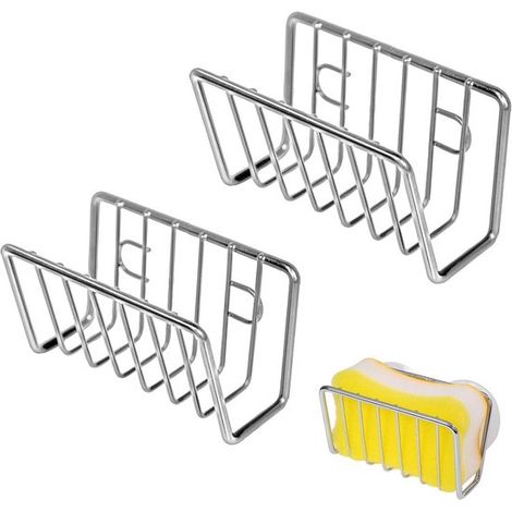Estante de almacenamiento para fregadero de acero inoxidable de 2 piezas, soporte de jabón de esponja en forma de U para montaje en pared con ventosa, no requiere perforaciones para cocinas y baños -  (1/5)