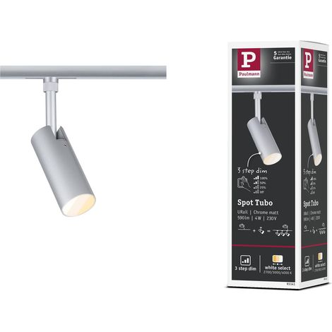 PAULMANN URAIL SPOT SUR RAIL 3-STEP-DIM TUBO SPOT INDIVIDUEL 300LM 4W 2700-4000K DIMMABLE 230V CHROME MAT 93141
