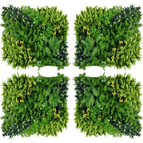 12 Haies Artificielles 50 x 50 cm, Protection UV, Brise‑Vue, Feuillage Multicolore, pour Jardin et Extérieur