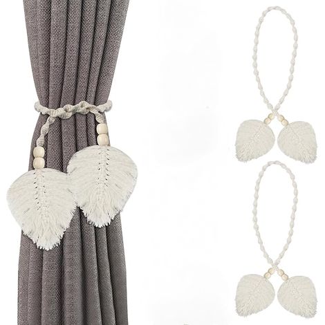 Lntyq 2 Pièces Attache Rideau, Embrasse pour Rideaux en Coton Tissé À La Main, Embrasse Rideau Boheme Intérieur, Pince Rideau Beige, pour Salon Maison Chambre Salle de Bains