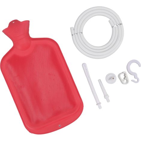 2-Liter-Einlaufset für zu Hause mit gewelltem Schlauch, Haken und rotem Gummisieb für die Dusche. (1/5)