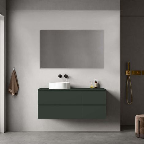 Mobile bagno sospeso reversibile 120 cm Verde Comodoro per Lavabo d'appoggio Specchio Quadro - Fiji Paint Top (1/4)