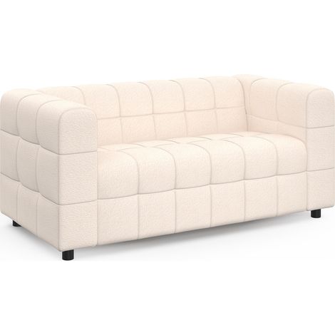 Idmarket – Canapé droit 2 places capitonné en tissu bouclette blanc – Dimensions 150x73x68 cm – Assise spacieuse et confortable – Design élégant