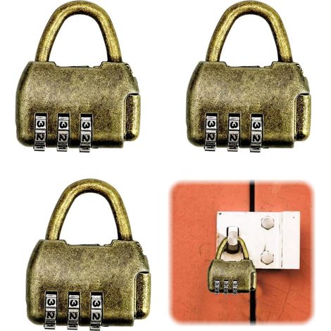 Lot de 3Cadenas Code Cadenas à Combinaison 3 Chiffres Petit Cadenas Serrure Combinée Sans Cle Code Cadenas Code Casier Serrure à Bagages Adapté aux Casiers, Garages, Portails, écoles(Cuivre)