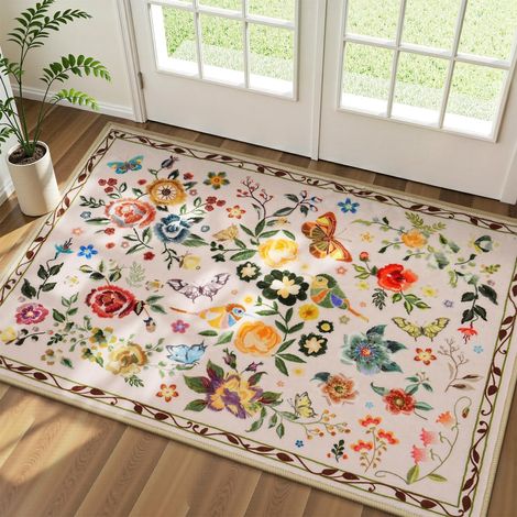 Tapis d’entrée intérieur – paillasson Lavable à Motifs Floraux Vintage, Tapis antidérapant pour entrée, Cuisine ou Chambre, paillasson rectangulaire Fleurs, Descente Cuisine Devant évier 60×90 cm (1/5)