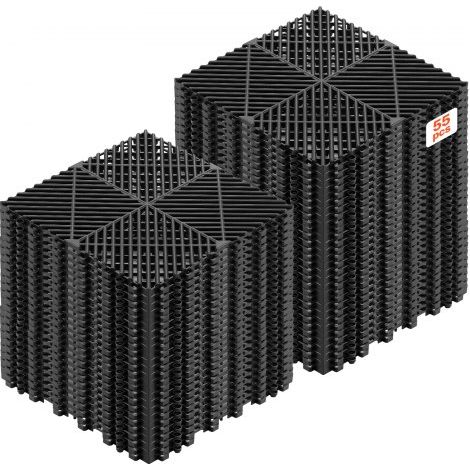 Ineinandergreifende Drainagematten 55-tlg. 31 x 31 cm, Garagenbodenfliesen Rutschfeste Klickfliesen aus PP, Modularer Garagenboden für Bad Küche Pool Außenbereich, Selbstentwässernd, Schwarz (1/5)