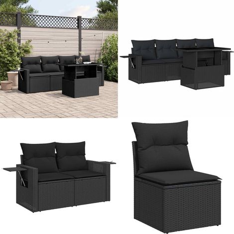 Salon de jardin 5 pcs avec coussins noir résine tressée - Ensemble Salon De Jardin - Meuble Extérieur - Résine Tressée - Mobilier De Jardin - Table Extensible - Home & Living (1/5)
