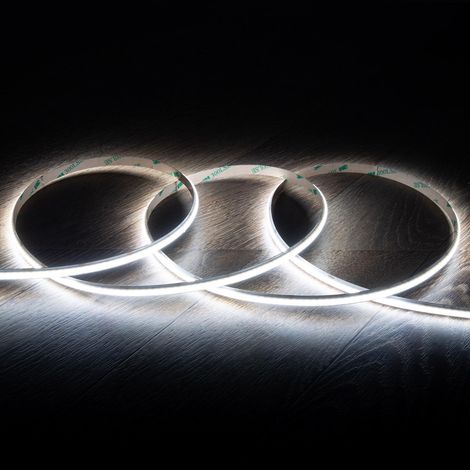 Bobina 5m Striscia LED 24V WCOB 256 LED/m 10W/m 1100lm/m Larga 8mm IP20 CRI90 Taglio 3,2cm 6000K Bianco Freddo