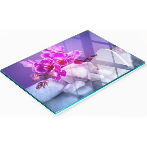 Dekoratives Schneide- und Servierbrett aus Glas, Orchidee und Herz, 80 x 52 cm (1/5)