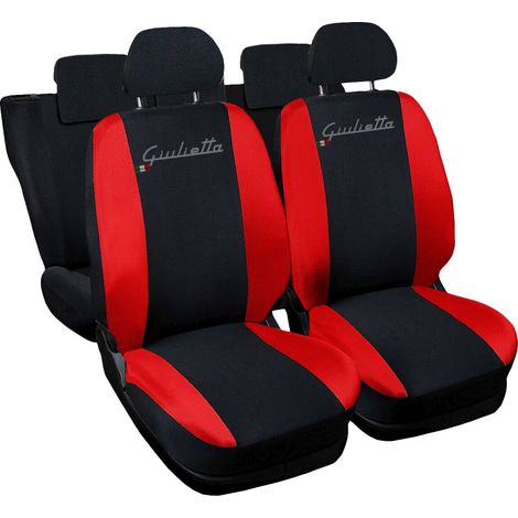 Lupex shop - Coprisedili Auto Compatibili per Giulietta, Made In Italy, set di copri sedili anteriori e posteriori con copri poggiatesta incluso, tessuto poliestere, colore - Nero - Rosso (1/3)