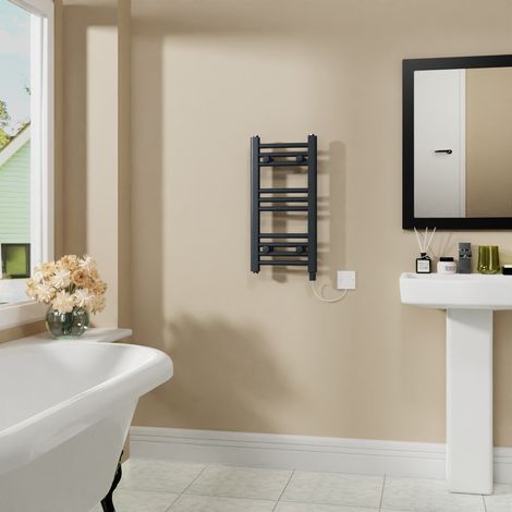 WarmeHaus Electric Curved Bathroom Radiator Anthracite 600x300mm (1/5)