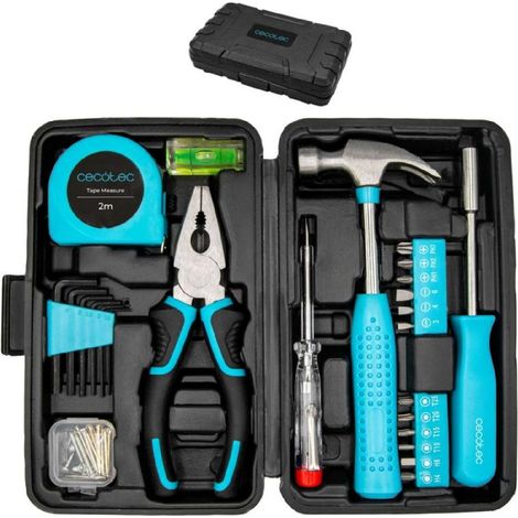 Cecotec Caja Herramientas 68 Piezas ToolBox EasyGo. Estuche Ultracompacto y Portátil, Incluye Martillo, Metro