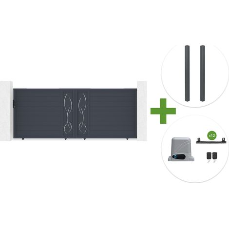 Portail coulissant 4m LIFE H.160cm aluminium gris + 2 poteaux ELDA + motorisation Ranger C300 (1/5)