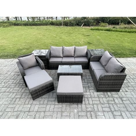 Fimous Gartenmöbel-Sets 8 Stücke Polyrattan Möbel Sofa Sets mit Rechteckiger Couchtisch Loveseat Sofa 2 hohen Hockern 2 Beistelltischen (1/5)