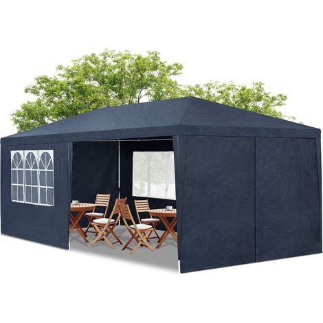 Tenda per feste 3x6 m Blu Tenda da giardino con tetto, pannelli laterali, picchetti, corde & accessori (1/3)