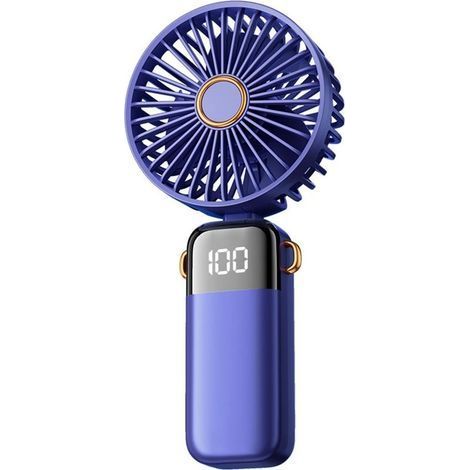 Ventilateur portable avec batterie rechargeable de 1200 mAh, 5 vitesses réglables, articulation pliable à 180°, usage 3 en 1 (main, cou, bureau), couleur bleu foncé (1/5)