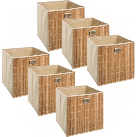 Lot de 6 boîtes de rangement en bambou et polypropylène – Dimensions 31x31x31 cm – Beige – Pour rangement design – Toilinux