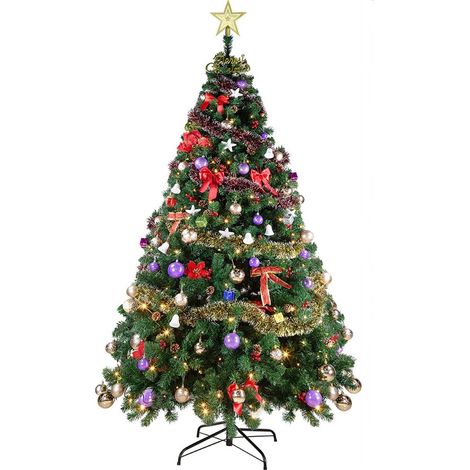 Hofuton Sapin de Noël, Arbre de Noël Artificiel Matériau PVC avec Pied en Métal 180cm, 640 Branches, pour Décoration de Noël (1/5)