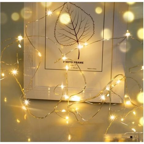 Blanc chaud Guirlande lumineuse LED, 5 m 50 LED Fil Micro Guirlande lumineuse Décoration de Noël Guirlande lumineuse à piles AA pour fête, jardin, Noël, Halloween Décoration, mariage (1/5)