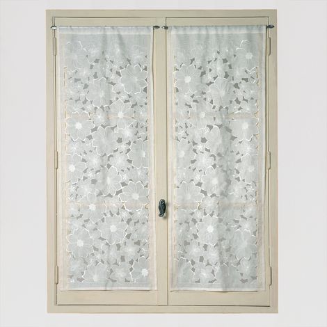 Petits voilages à la Paire Brodé et Ajouré Ivoire 45x120 cm