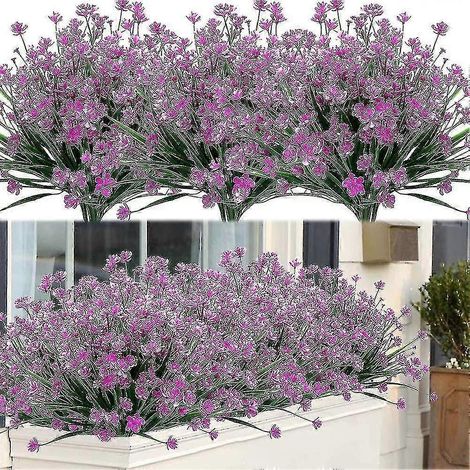 Lot de 8 bouquets de fleurs et arbustes artificiels d'extérieur, résistants aux UV, feuillage synthétique (violet) fuchsia-AquaForge (1/2)