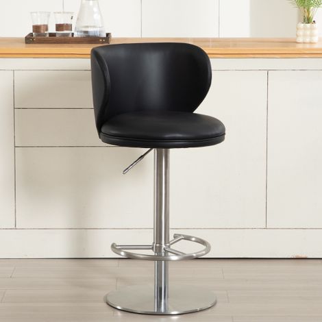 Tabouret de bar pivotante hauteur avec dossier, en cuir, pied en métal, noir (1/5)