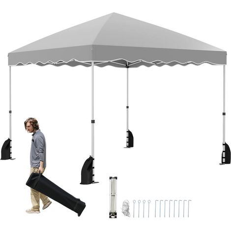 Marché, pique-nique ou camping : tente pliante 10 x 10 pieds pour événements, structure pop-up avec sac à roulettes (1/5)