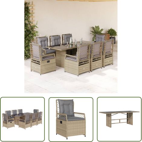 The Living Store Ensemble à manger de jardin et coussins 9 pcs beige Poly rotin - Salon De Jardin - Meuble De Jardin - Set De Salon De Jardin - Table De Jardin - Chaises De Jardin (1/5)