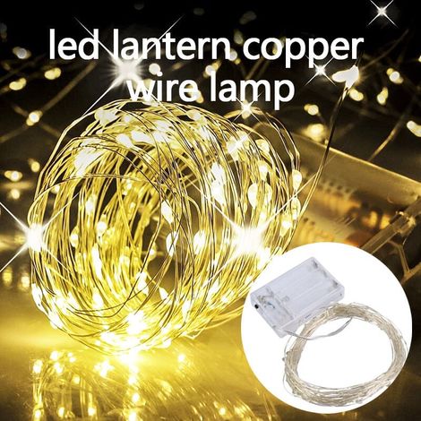 Guirlande Lumineuse LED - Fil de Cuivre 10 m - Alimentation Piles AA - Étanche IP43 - Pour Décoration Intérieure Extérieure Fêtes Mariage Noël Ramadan - Blanc Chaud (1/5)